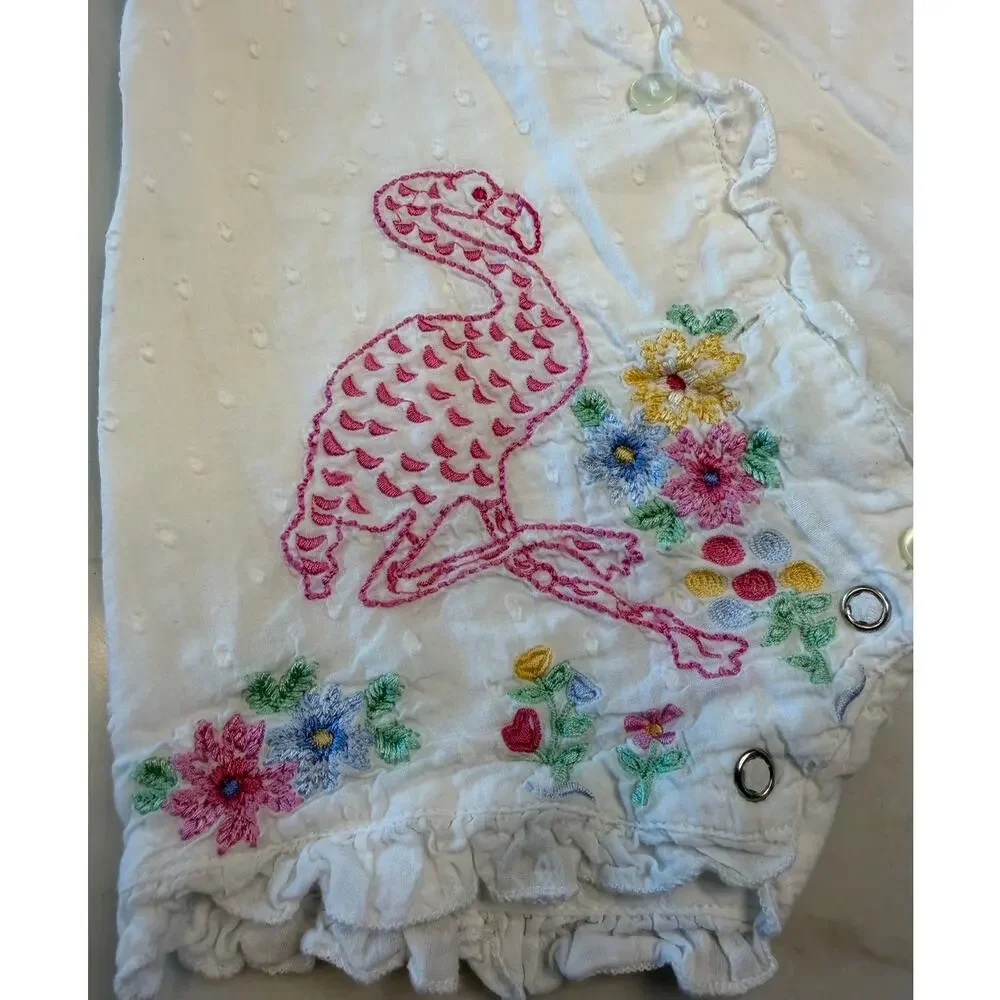 Cotton Kids Baby Girl Romper Embroidered Floral Flamingo Swiss Dot 9 Months